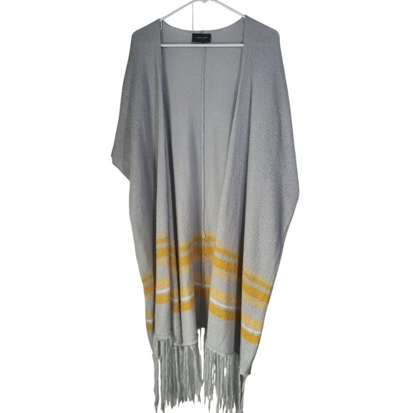 Wooden Ships Sweaters - WOODEN SHIPS Women's M/L Open Front Gray Yellow Stripes Cardigan Sweater Shawl